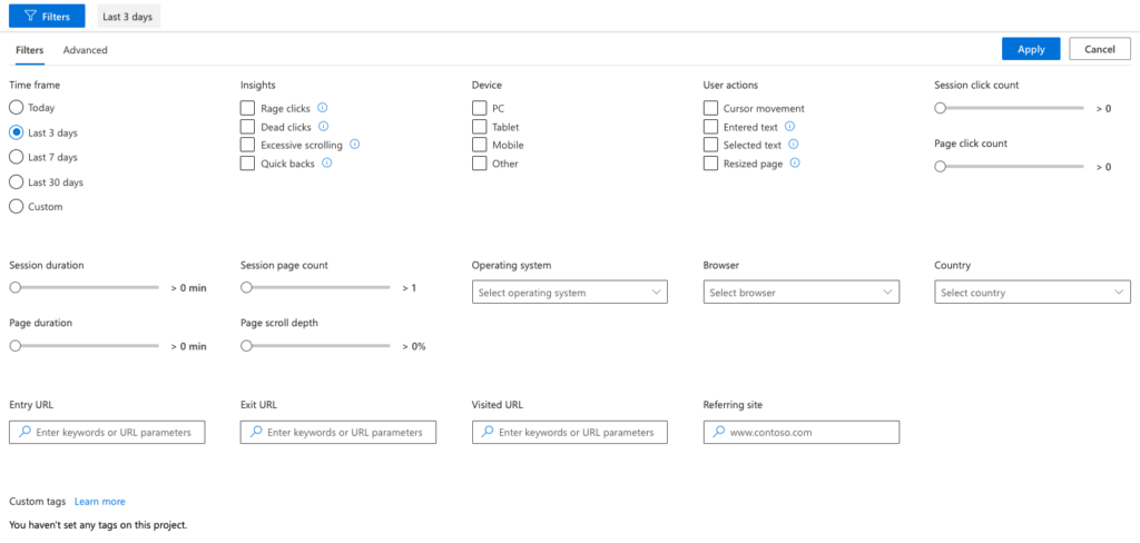 Apply filters on your recordings in Microsoft Clarity