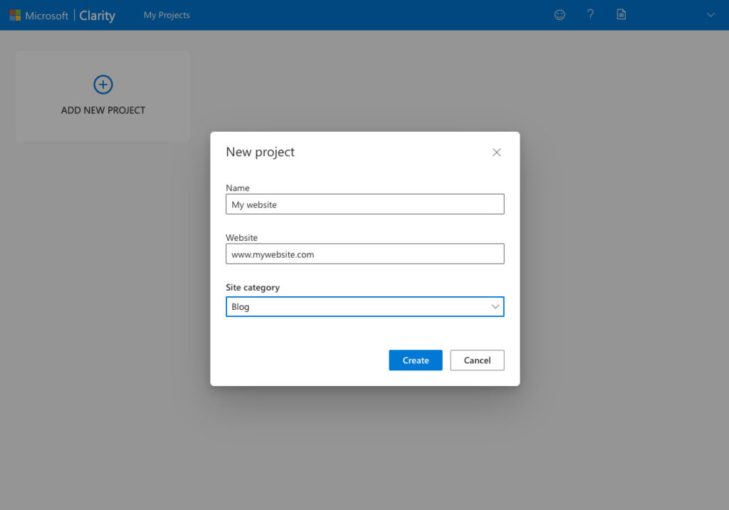 Create a new project in Microsoft Clarity