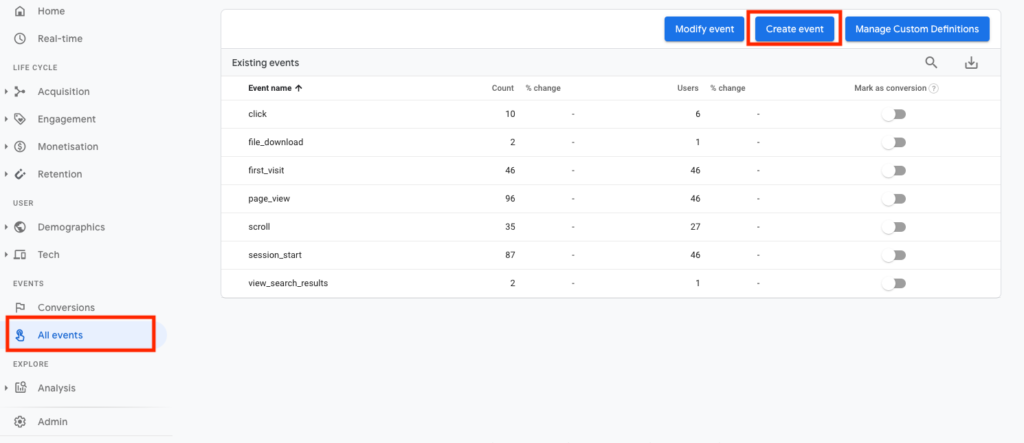 Add events in Google Analytics 4